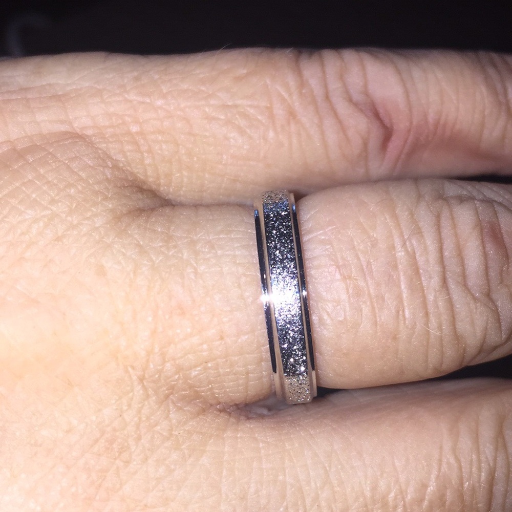 Frosted Stainless Steel Band Ring - Picture 2 of 6
